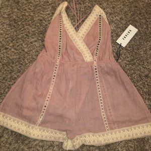NWT Favlux open back romper with lace trim